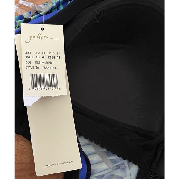 GOTTEX Profile Swimsuit Sz 10 NWT Black Blue Green Zip Formation 1 Pc Beach NEW - Picture 10 of 11